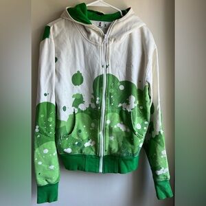 Green and White Sporty Track Jacket with Zipper Closure